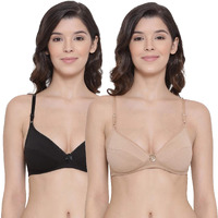 Lyra Women's Non-Padded Bra-501 Plunge Bra 501_2Pc_Black & Skin_32B