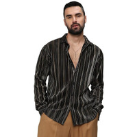 Campus Sutra Men's Jet Black & Metallic Gold Pleat-Creased Shirt For Casual Wear | Spread Collar | Long Sleeve | Button Closure | Shirt Crafted With Comfort Fit For Everyday Wear