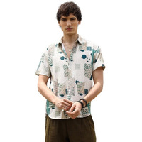 Campus Sutra Men's Forest Green & Bone Beige Abstract Seersucker Shirt | Casual Wear | Spread Collar | Short Sleeve | Button Closure | Shirt Crafted With Comfort Fit For Everyday Wear