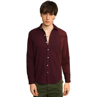 Campus Sutra Men's Maroon Red Stripe-Creased Shirt | Casual Wear | Spread Collar | Long Sleeve | Button Closure | Shirt Crafted With Comfort Fit For Everyday Wear