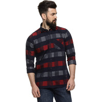 Campus Sutra Men's Navy Blue & Red Gun Club Check Shirt For Casual Wear | Spread Collar | Long Sleeve | Button Closure | Cotton Shirt Crafted With Comfort Fit For Everyday Wear