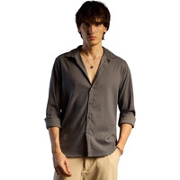 Campus Sutra Men's Charcoal Grey Solid Seersucker Shirt For Casual Wear | Spread Collar | Long Sleeve | Button Closure | Shirt Crafted With Comfort Fit For Everyday Wear