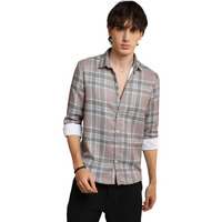 Campus Sutra Men's Nude Pink & Cloud Grey Tartan Plaid Shirt For Casual Wear | Spread Collar | Long Sleeve | Button Closure | Shirt Crafted With Comfort Fit For Everyday Wear