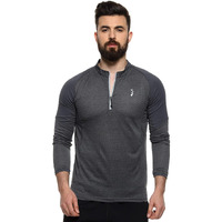 Campus Sutra Men's Grey Full Sleeve Regular Fit T-Shirt For Active Wear | Zip Closure | T-Shirt Crafted With Comfort Fit And High-Performance For Everyday Casual Wear