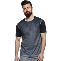 Campus Sutra Men's Black Colorblock Crewneck Half Sleeve Regular Fit T-Shirt For Active Wear, Zip Closur, T-Shirt Crafted With Comfort Fit For Everyday Casual Wear