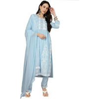 Kaari Rayon Embroiderery A-Line 7525 Women's Kurtas & Kurtis (Kaaaw24Wskd-70018_Aasman Blue
