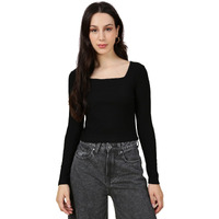 Fyltr Women's Solid Regular Fit T Shirt (Fylss25Wkt-1002_Onyx Black