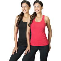 Lyra Women's Stretchable Premium Cotton Racerback Tank Top (Pack Of 2)