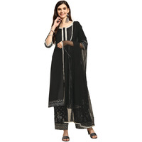 Gerua Women's Silk Blend Salwar Suit Set (Gs768_Black_S)