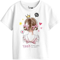 Bon Organik Girls Printed Pure Cotton T-Shirt (Bon11924-G-Wh-8-9Y)