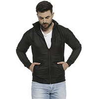 Campus Sutra Men's Black Zip-Front Jacket With Ribbed Hem For Casual Wear | Hooded Neck | Long Sleeve | Zipper Closure | Polyester Jacket Crafted With Comfort Fit For Everyday Wear