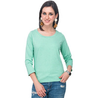 Campus Sutra Green Women Round Neck Quarter Sleeve T-Shirt (Ss15Mel_Rnqs_W_Pln_Sg_L)