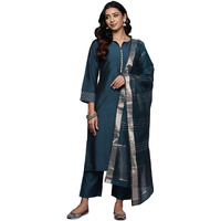 Libas Gerua Womens Solid Silk Blend Straight Kurta With Trousers And Dupatta