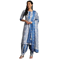 Libas Womens Printed Cotton Straight Kurta With Salwar And Dupatta