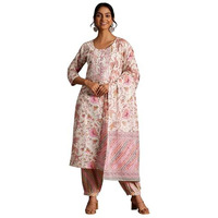 Libas Womens Printed Cotton Straight Kurta With Salwar And Dupatta