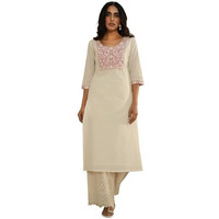 Libas Women's Cotton Floral Regular Kurta (26838_Off White_M)