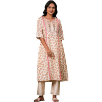 Libas Women's Chanderi Silk Printed Kurta Set (35450_Beige_M)