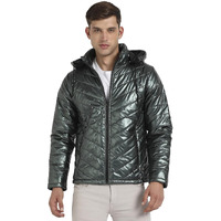 Campus Sutra Men's Forest Green Zip-Front Quilted Puffer Jacket For Casual Wear | Hooded Neck | Long Sleeve | Zipper Closure | Polyester Jacket Crafted With Comfort Fit For Regular Wear