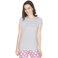 Lyra Women Solid Round Neck Tshirt Grey Melange