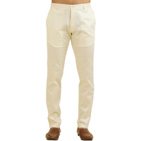 Manyavar Men's Spandex Solid Pencil Cut Pant (Cream,S)