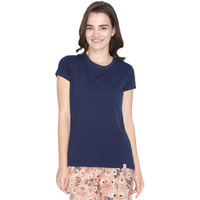 Lyra 401 Navy Blue Half Sleeve Round Neck Regular Fit T-Shirt For Women
