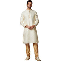 Manyavar Men's Biscuit Jacquard Kurta Set (Beige,Xl)