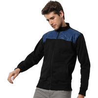 Campus Sutra Men's Black Solid Colour-Blockedregular Fit Cotton Jacket For Winter Wear | Standing Collar | Full Sleeve | Zipper | Casual Jacket For Man | Western Stylish Jacket For Men