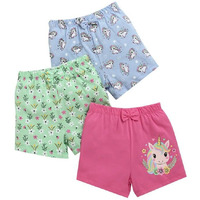 Bumzee Girls Cotton Above Knee Length Shorts Pack Of 3 Green & Pink - 3-4 Years (Peb10446G-Grn)