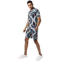 Campus Sutra Men's Navy Blue Printed Regular Fit Co-Ords Set For Casual Wear | Cotton Blend Fabric | Stretchable | Clothing Set Crafted With Comfort Fit & High Performance For Everyday Wear