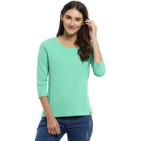 Campus Sutra Green Women Round Neck Quarter Sleeve T-Shirt Dare To Be Different (Ss15Mel_Rnqs_W_Dt_Sg_L)