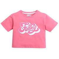 Bumzee Fuschia Pink Girls Half Sleeves Oversized Crop T-Shirt Age - 5-6 Years (Peb9437I-Fpk)