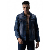 High Star Men Blue Regular Fit Solid Spread Collar Denim Jacket