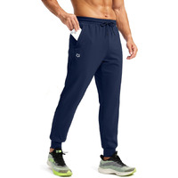 Cb-Colebrook Men's Fleece Joggers With Zipper Pockets Solid Treckpants Water Resistant Athletic Workout Gym Sweatpants For Men (In, Alpha, M, Regular, Navy Blue)