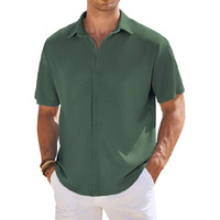 Cb-Colebrook Men's Waffle Knit Textured Button-Down Wrinkle Free Casual Shirts, Short Sleeves, Summer Beach Tops (In, Alpha, S, Plus, Smoke Green)