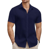 Cb-Colebrook Men's Casual Button Down Shirts Short Sleeve Linen Shirt Fashion Textured Beach Summer Shirt Hawaiian Vacation Spread Collar Shirts For Mens (In, Alpha, 2Xl, Regular, Navy Blue)