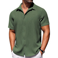 Cb-Colebrook Mens Waffle Knit Shirt Short Sleeve Button Down Shirts Casual Beach Vacation Shirts Latest Textured Wrinkle Free Shirt For Men Stylish (In, Alpha, 2Xl, Plus, Smoke Green)
