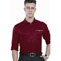 Cb-Colebrook Men's Regular Fit Soft Touch Cotton Casual Shirt With Spread Collar & Full Sleeves (Xx-Large, Berry Maroon)