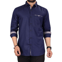 Colebrook Men's Solid Relaxed Fit Cotton Casual Shirt With Spread Collar & Full Sleeves (Medium, Navy Blue)