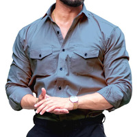 Cb-Colebrook Men's Regular Fit Fancy Double Pocket Utility Casual Shirt For Men Full Sleeves Stylish Shirt - Cargo (Previously Goodthreads) (In, Alpha, M, Regular, Grey)