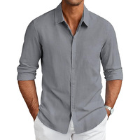 Cb-Colebrook Men's Long Sleeve Button Down Shirts Casual Cotton Linen Shirts Summer Beach Shirt For Mens Top (In, Alpha, Xl, Regular, Grey)
