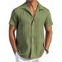 Cb-Colebrook Men's Casual Button Down Soft Linen Shirts Short Sleeve Textured Summer Beach Shirts For Men (In, Alpha, S, Regular, Army Green)