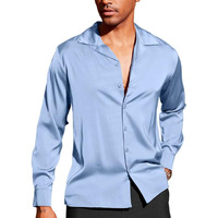 Cb-Colebrook Men Luxury Satin Silk Dress Shirt - Long Sleeve, Satin, Shiny Button Down, Prom, Wedding Party Shirt (In, Alpha, 2Xl, Regular, Light Blue)