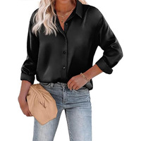 Cb-Colebrook Women's Blouse Satin Silk Stylish Shirts Button Down Solid Shirts Casual Loose Long Sleeve Office Work Tunic Western Tops (In, Alpha, M, Regular, Black)