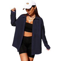 Cb-Colebrook Button Down Linen Shirts For Women Dress Shirts Long Sleeve Wrinkle-Free Blouse Casual Solid Office Work Tunic Top (In, Alpha, L, Regular, Navy Blue)