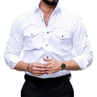 Cb-Colebrook Men's Regular Fit Fancy Two-Pocket Utility Casual Shirt For Men Solid Pocket Button Stylish Full Sleeves - Cargo (Previously Goodthreads) (Medium, White)