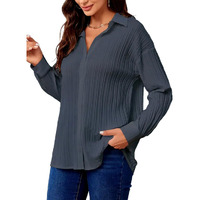 Cb-Colebrook Women's Textured Loose Fit Button Down Shirt (Wo-1035_Grey