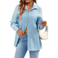 Cb-Colebrook Women's Textured Loose Fit Button Down Shirt (Wo-1035_Light Blue