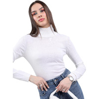 Ketch Acrylic Womens Full Sleeve Slim Fit Sweater Khsw000004 White M