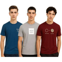 Nobero Men's Graphic Print Regular Fit T-Shirt (1M-Twts-C0760-Pack_Grey Melange/Wine Red/Marine