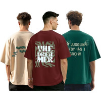 Nobero Men's Graphic Print Oversized Fit T-Shirt (1M-Twts-C0933-X_Wine Red/Sand/Rainforest